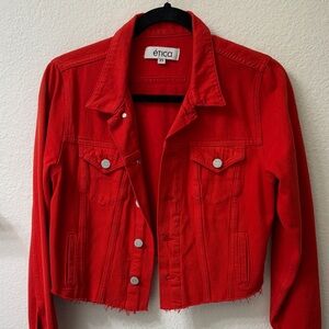 Red Women's Cropped Denim Jacket